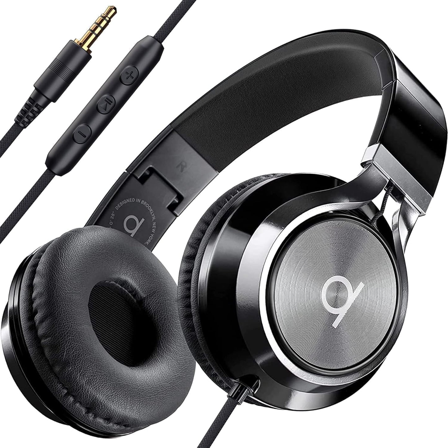 CL750 Wired Headphones with Mic & Volume Control — Noise Isolating On-Ear Headphones for Computer and Laptop Wired, Plug in Corded Headphone over Ear with Wire (Foldable, Aux Jack 3.5Mm)