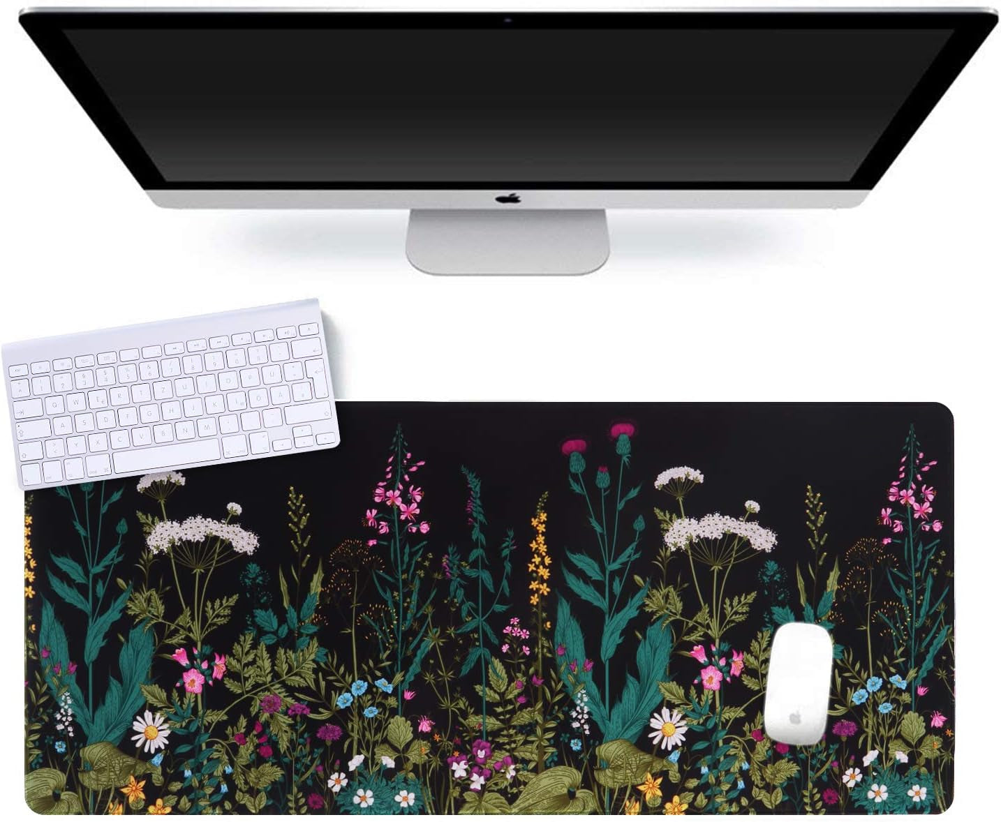 Desk Mat, Big Desk Pad, XXL Extended Gaming Mouse Pad, Large Mouse Pad for Desk Rubber Base Mousepad with Stitched Edges, Keyboard Mouse Mat for Work, Game, Office, Home - Weeds