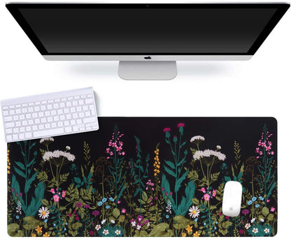 Desk Mat, Big Desk Pad, XXL Extended Gaming Mouse Pad, Large Mouse Pad for Desk Rubber Base Mousepad with Stitched Edges, Keyboard Mouse Mat for Work, Game, Office, Home - Weeds