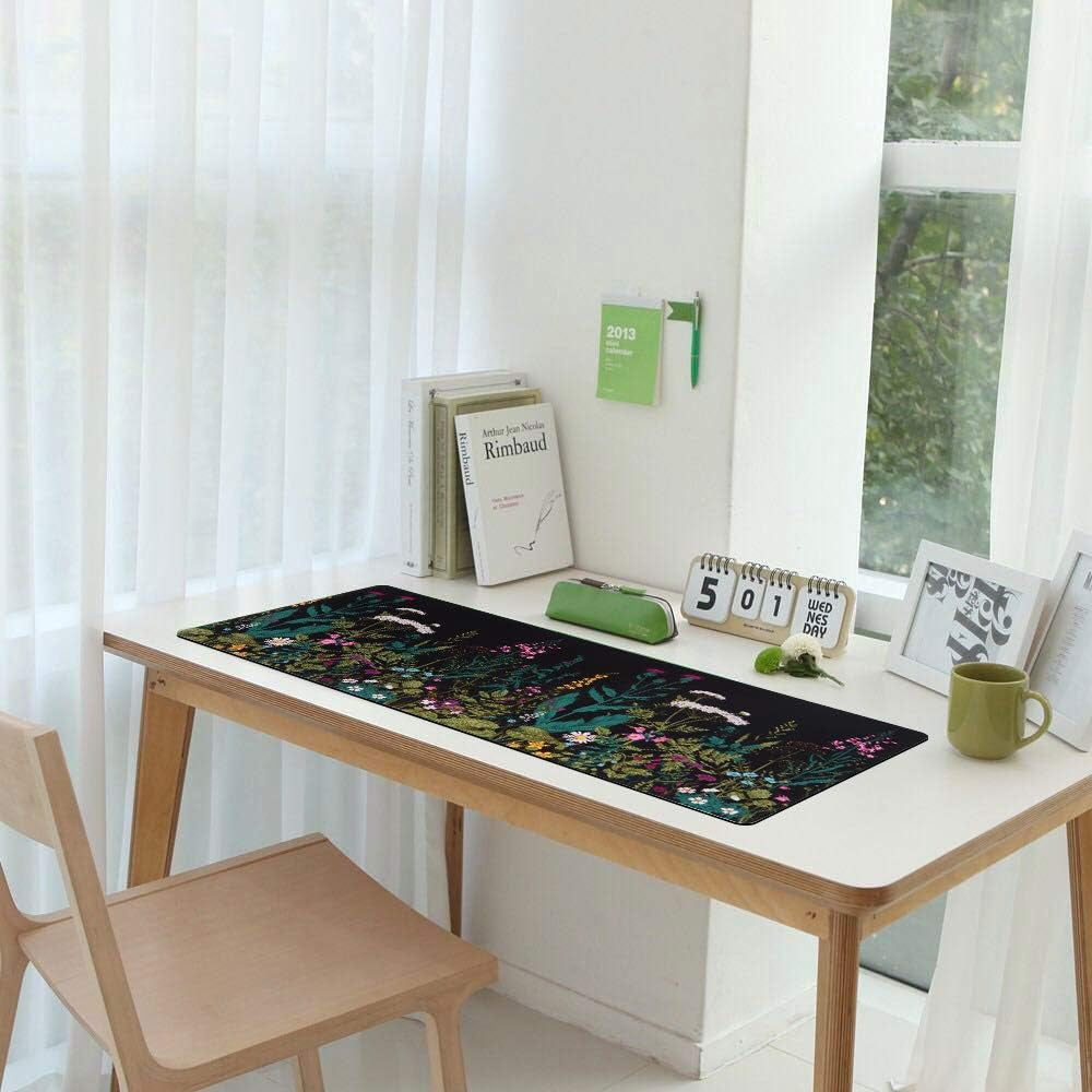 Desk Mat, Big Desk Pad, XXL Extended Gaming Mouse Pad, Large Mouse Pad for Desk Rubber Base Mousepad with Stitched Edges, Keyboard Mouse Mat for Work, Game, Office, Home - Weeds
