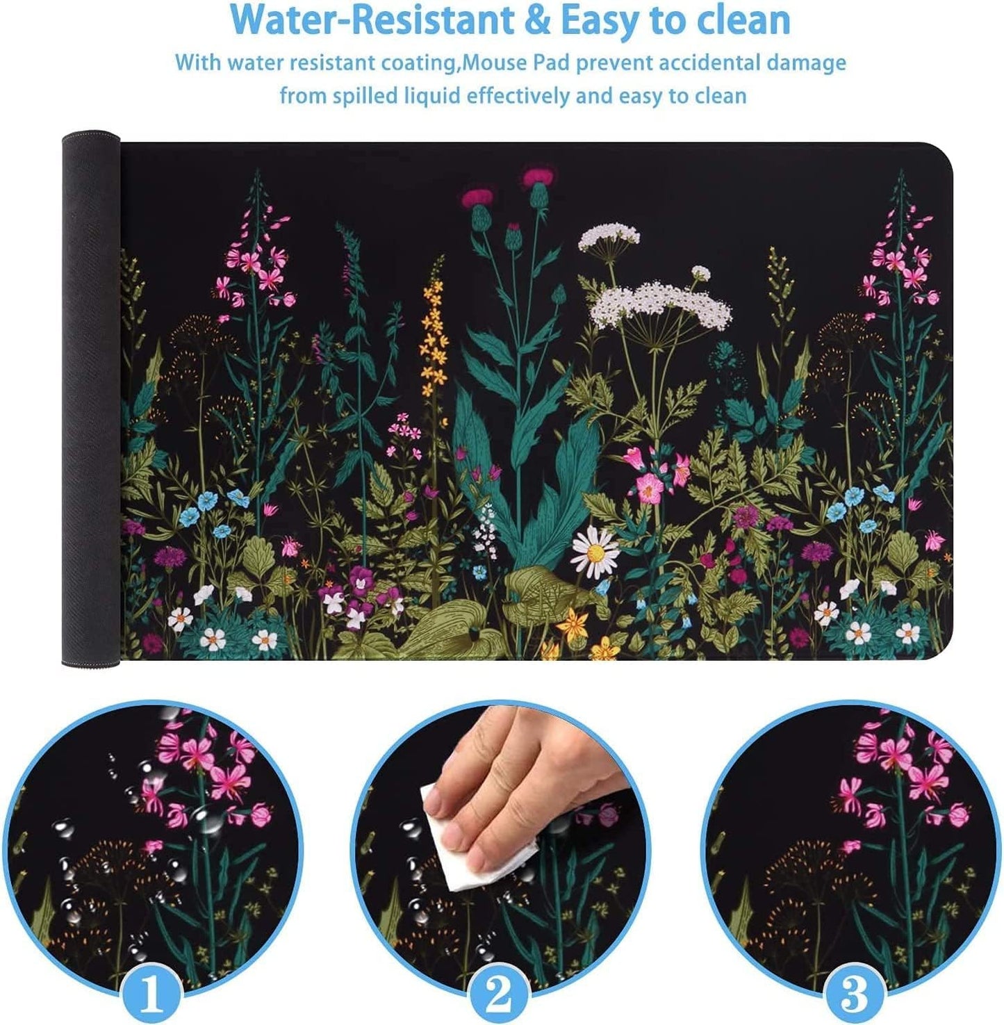 Desk Mat, Big Desk Pad, XXL Extended Gaming Mouse Pad, Large Mouse Pad for Desk Rubber Base Mousepad with Stitched Edges, Keyboard Mouse Mat for Work, Game, Office, Home - Weeds