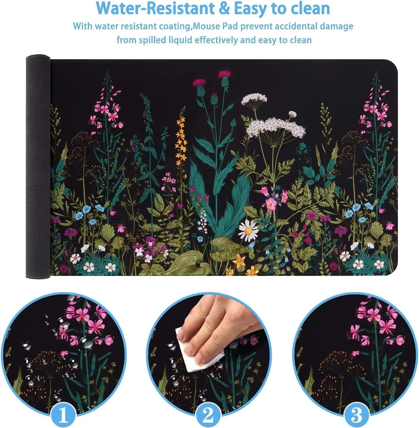 Desk Mat, Big Desk Pad, XXL Extended Gaming Mouse Pad, Large Mouse Pad for Desk Rubber Base Mousepad with Stitched Edges, Keyboard Mouse Mat for Work, Game, Office, Home - Weeds