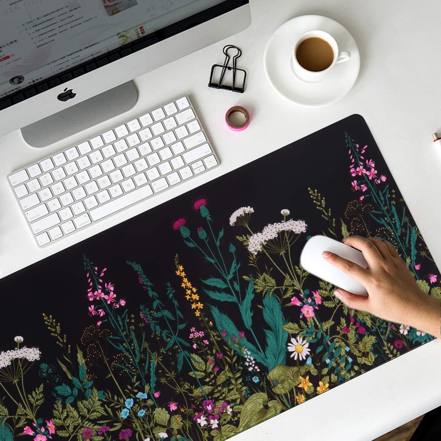 Desk Mat, Big Desk Pad, XXL Extended Gaming Mouse Pad, Large Mouse Pad for Desk Rubber Base Mousepad with Stitched Edges, Keyboard Mouse Mat for Work, Game, Office, Home - Weeds