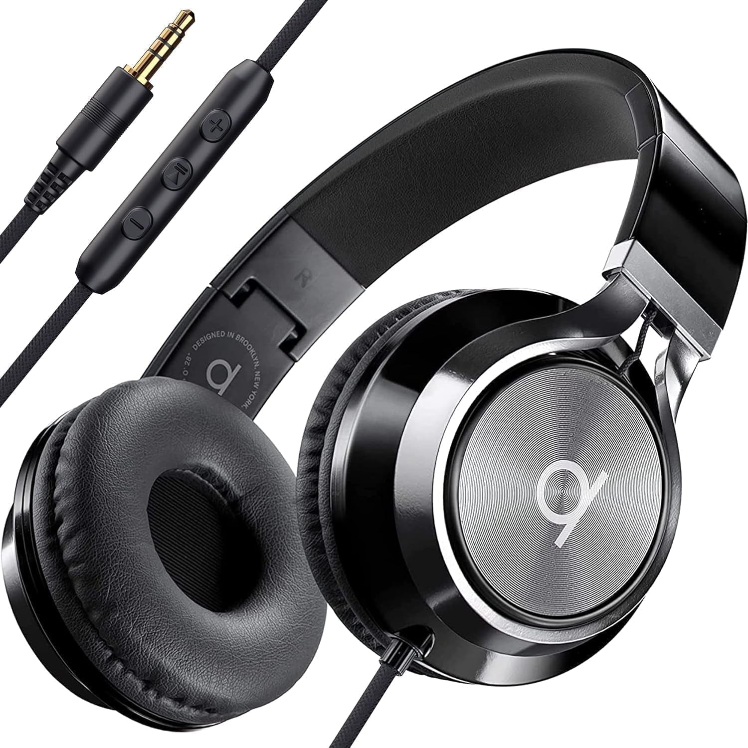 CL750 Wired Headphones with Mic & Volume Control — Noise Isolating On-Ear Headphones for Computer and Laptop Wired, Plug in Corded Headphone over Ear with Wire (Foldable, Aux Jack 3.5Mm)