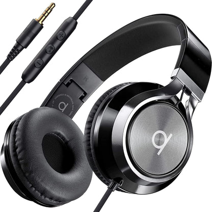 CL750 Wired Headphones with Mic & Volume Control — Noise Isolating On-Ear Headphones for Computer and Laptop Wired, Plug in Corded Headphone over Ear with Wire (Foldable, Aux Jack 3.5Mm)