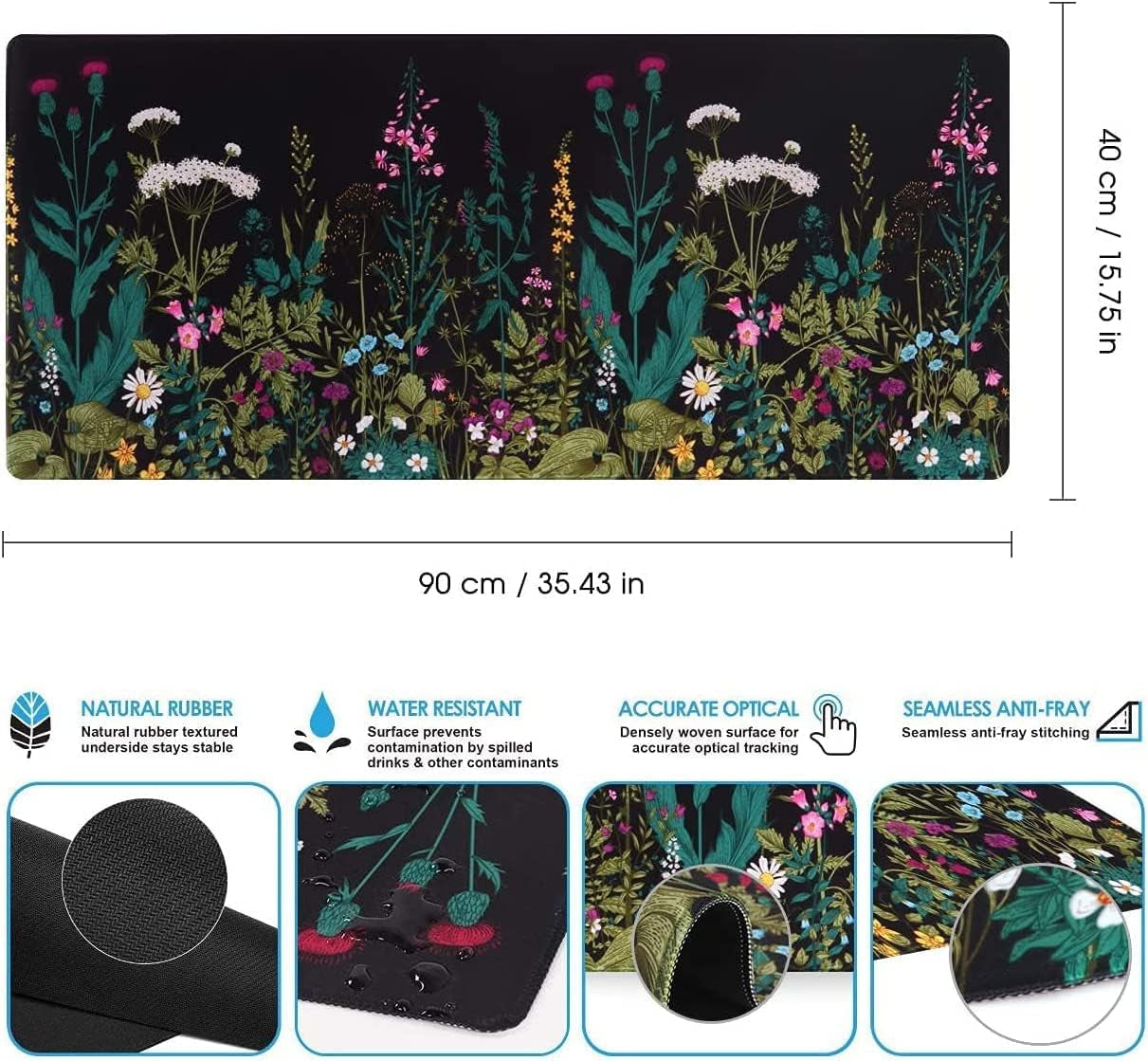 Desk Mat, Big Desk Pad, XXL Extended Gaming Mouse Pad, Large Mouse Pad for Desk Rubber Base Mousepad with Stitched Edges, Keyboard Mouse Mat for Work, Game, Office, Home - Weeds