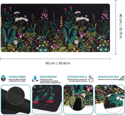 Desk Mat, Big Desk Pad, XXL Extended Gaming Mouse Pad, Large Mouse Pad for Desk Rubber Base Mousepad with Stitched Edges, Keyboard Mouse Mat for Work, Game, Office, Home - Weeds